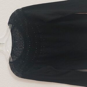 WHITE HOUSE BLACK MARKET WHBM Black Sweater With Lace Crotchet Detail NWOT